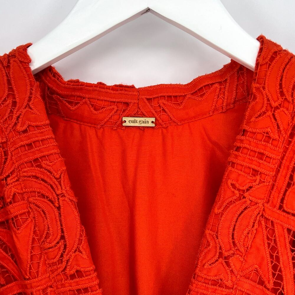 Cult Gaia Willow Guipure Lace Midi Dress Red Madeira Puff Sleeve Size M - Picture 4 of 7
